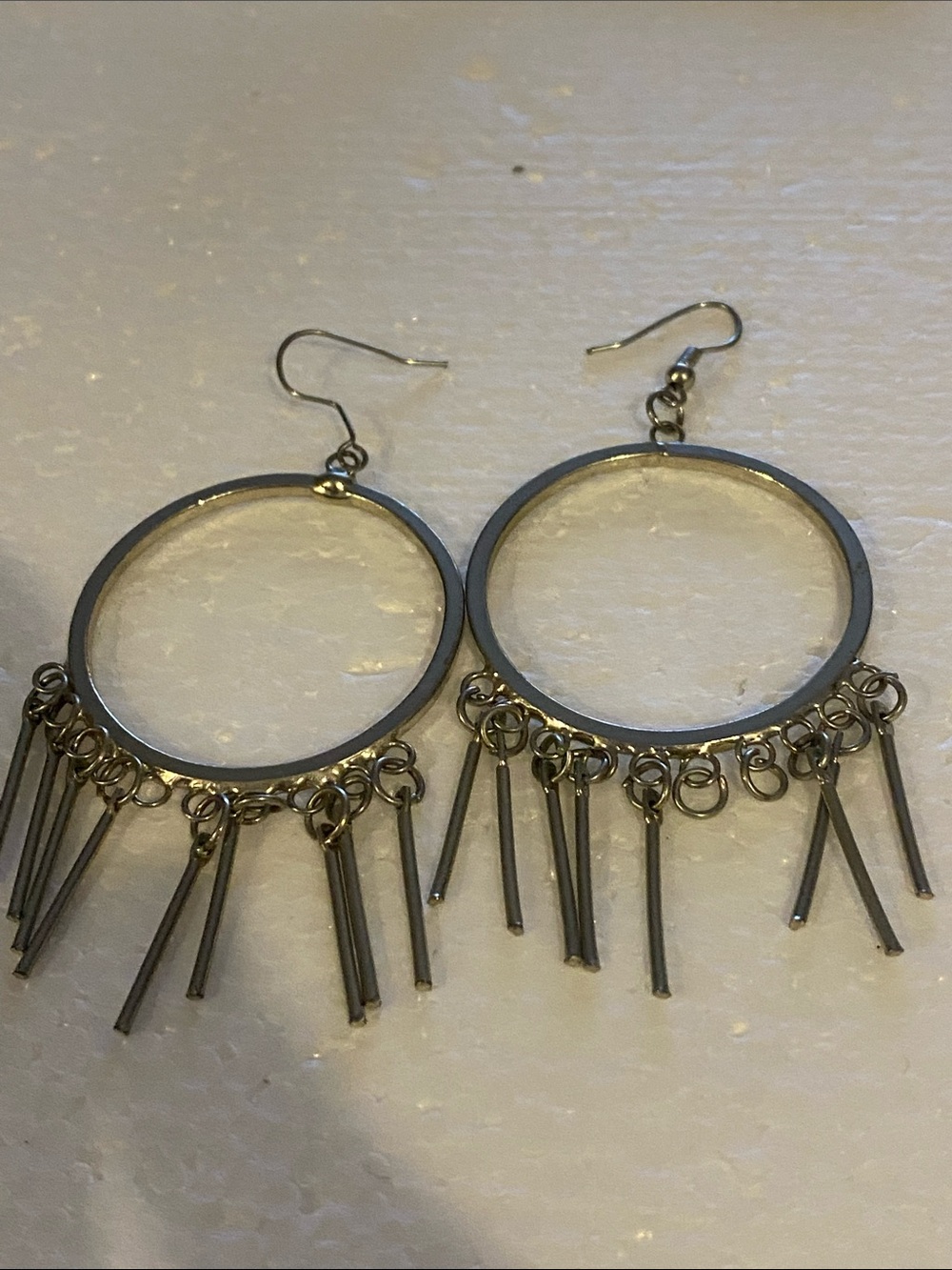 Silver Hoop Fringe Dangle Earrings - Women Jewelry